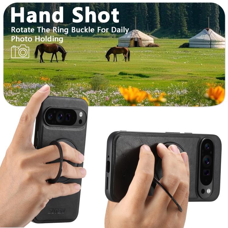 For Google Pixel 10 Suteni G3 Oil Wax 360 Rotation Holder MagSafe Back Phone Case(Black)