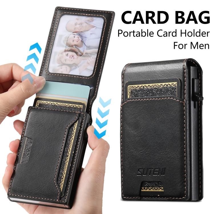 Suteni Oil Waxy Keys Automatically Pop Up Card Wallet Case(Black)