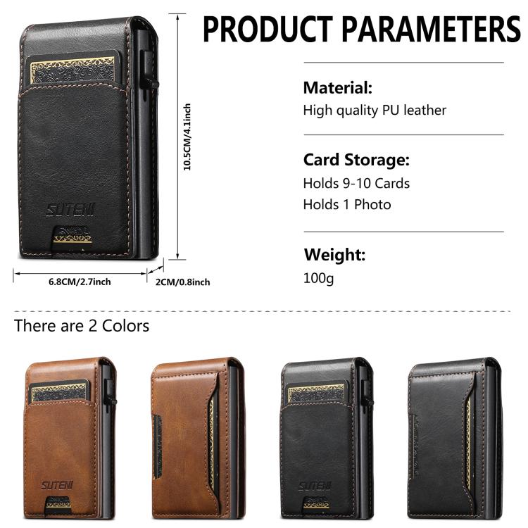 Suteni Oil Waxy Keys Automatically Pop Up Card Wallet Case(Black)