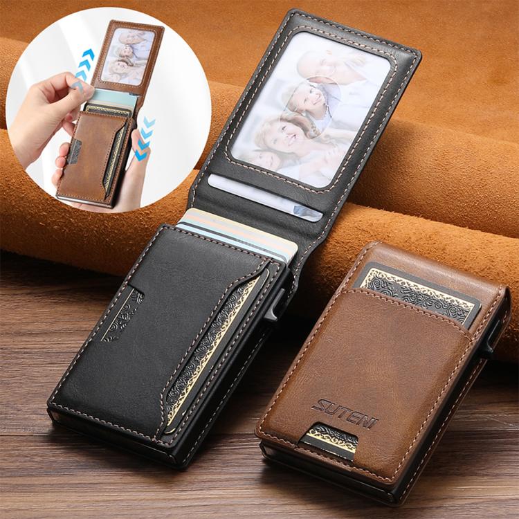 Suteni Oil Waxy Keys Automatically Pop Up Card Wallet Case(Black)