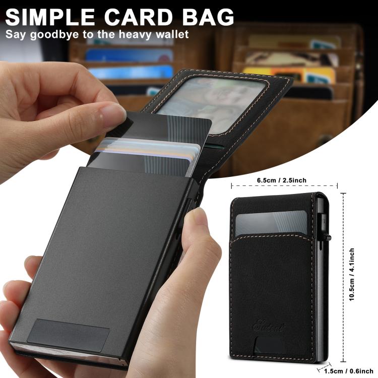 Suteni Litchi Texture Magnetic Key Press Automatically Pop Up Card Box(Black)
