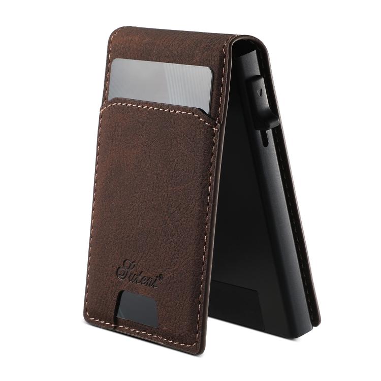 Suteni Litchi Texture Magnetic Key Press Automatically Pop Up Card Box(Brown)
