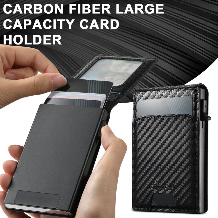 Suteni Carbon Fiber Magnetic Key Press Automatically Pop Up Card Box(Black)