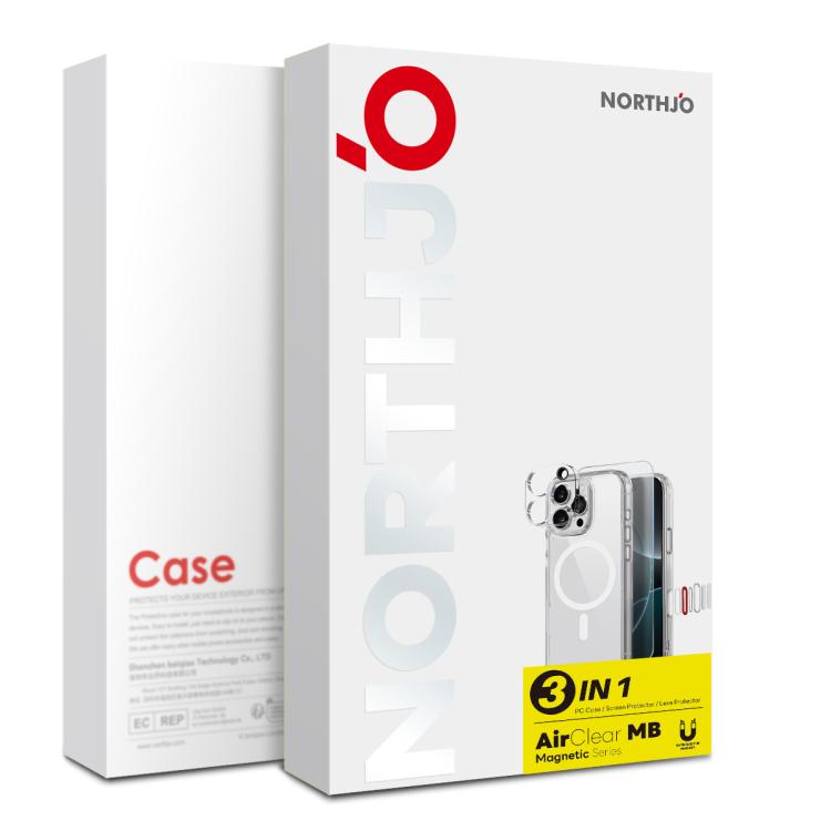 For iPhone 16 Pro NORTHJO 3 in 1 PC Magnetic Phone Case with Screen Film and Lens Film(Clear)