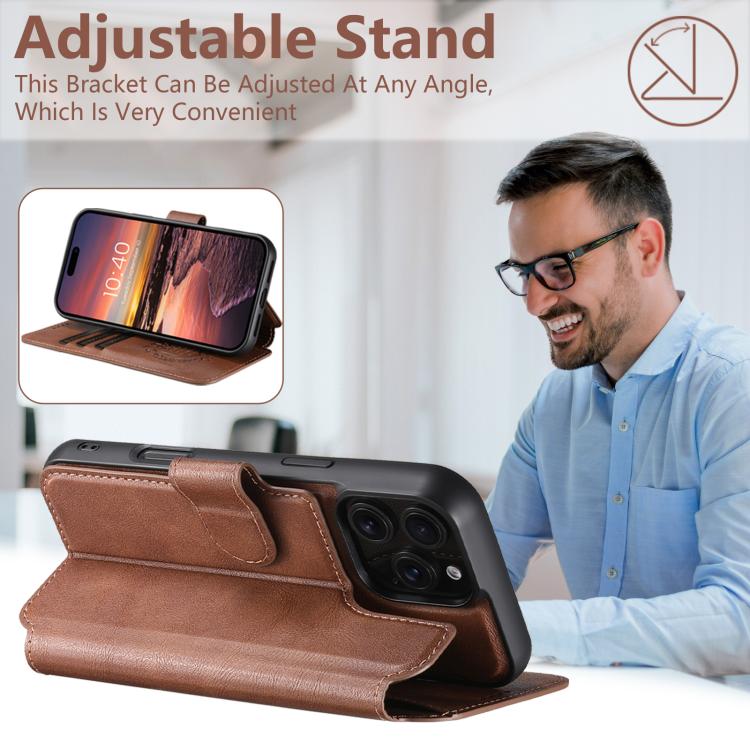 For iPhone 16 Pro Max Suteni Q05 2-in-1 Multi-function Detachable Wallet MagSafe Phone Case(Brown)