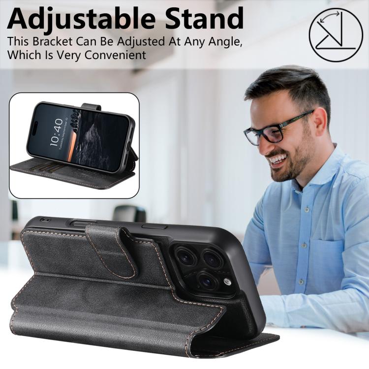 For iPhone 15 Suteni Q05 2-in-1 Multi-function Detachable Wallet MagSafe Phone Case(Black)