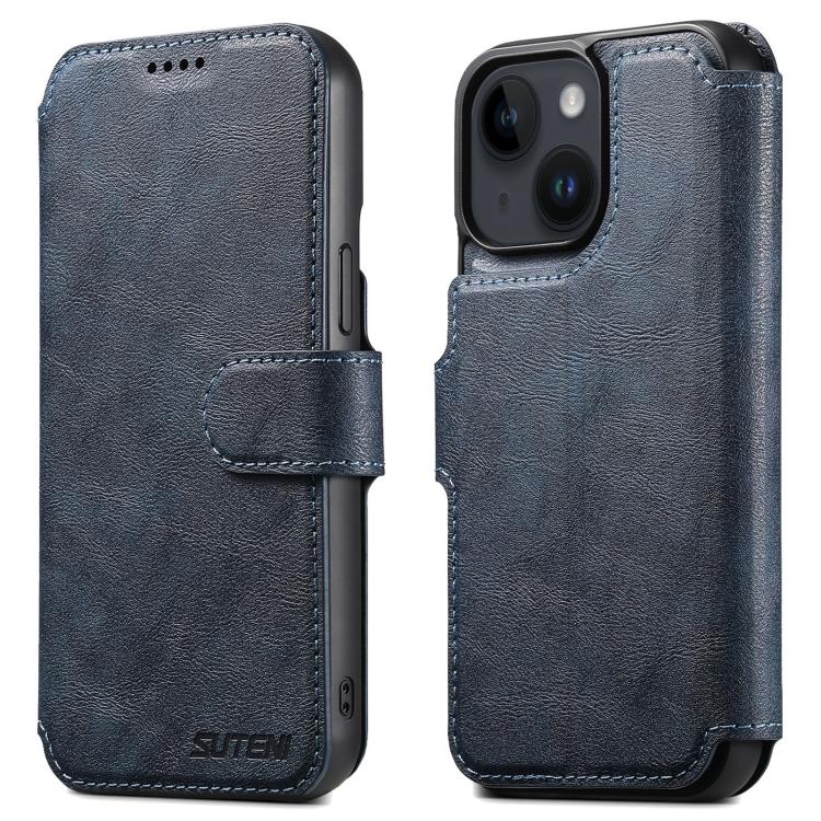 For iPhone 15 Suteni Q05 2-in-1 Multi-function Detachable Wallet MagSafe Phone Case(Blue)