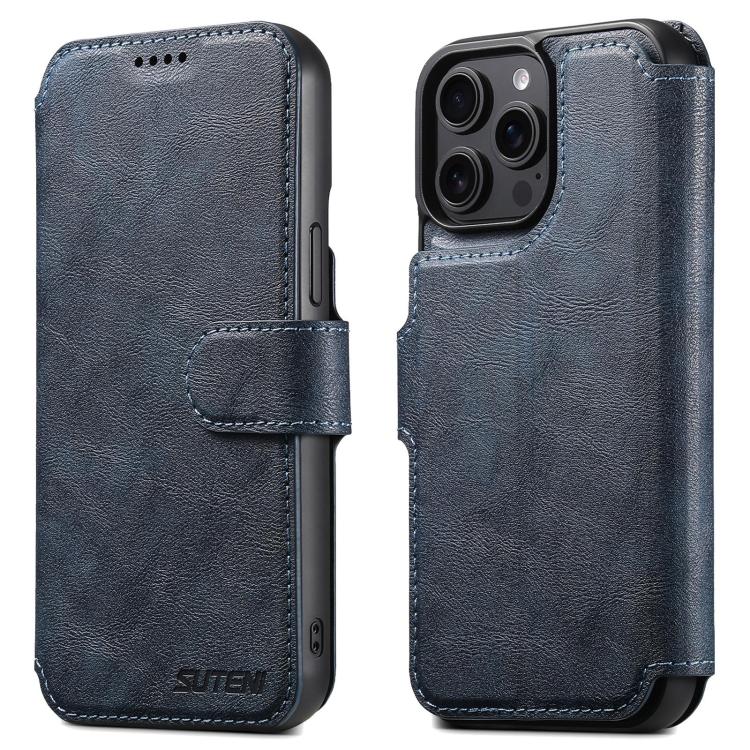 For iPhone 14 Pro Max Suteni Q05 2-in-1 Multi-function Detachable Wallet MagSafe Phone Case(Blue)