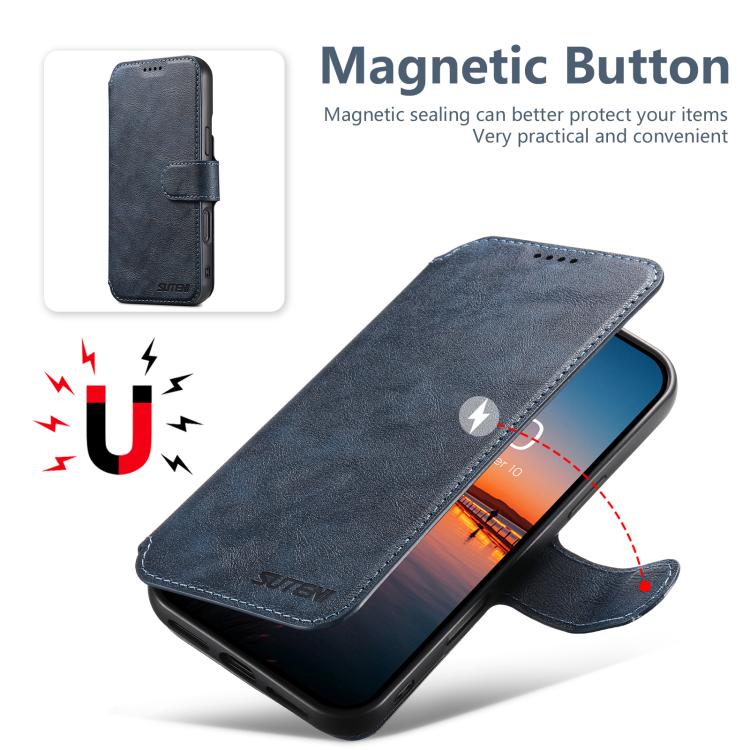For iPhone 14 Plus Suteni Q05 2-in-1 Multi-function Detachable Wallet MagSafe Phone Case(Blue)