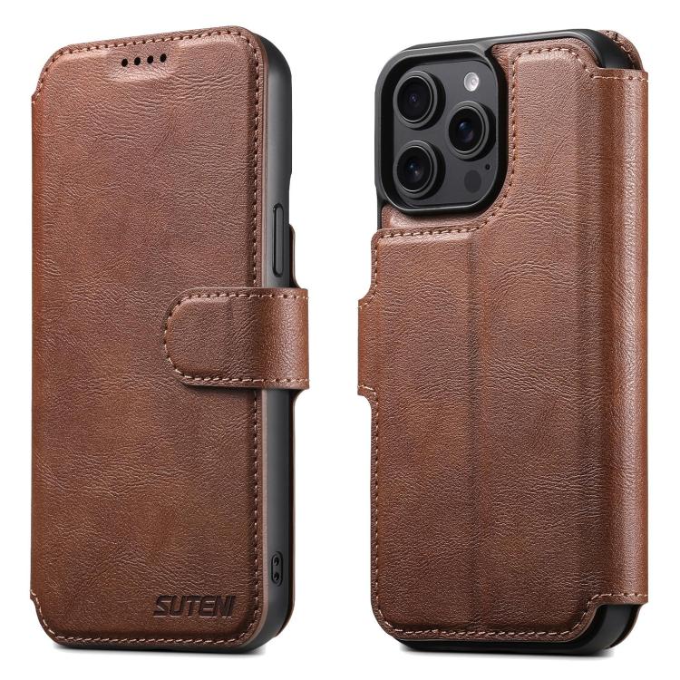 For iPhone 12 Pro Suteni Q05 2-in-1 Multi-function Detachable Wallet MagSafe Phone Case(Brown)