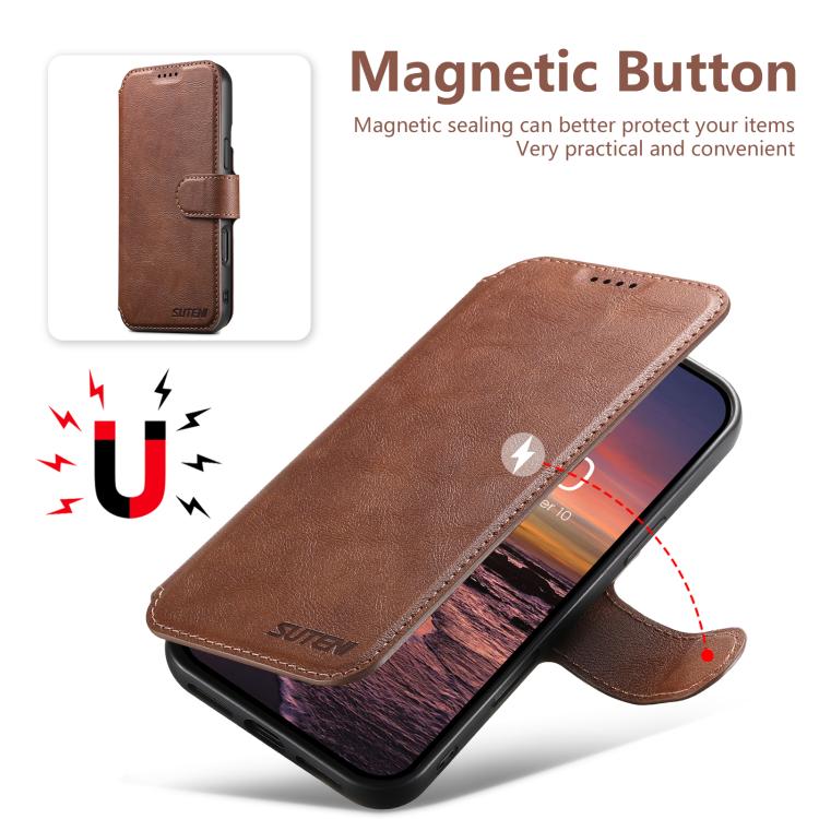 For iPhone 12 Pro Suteni Q05 2-in-1 Multi-function Detachable Wallet MagSafe Phone Case(Brown)