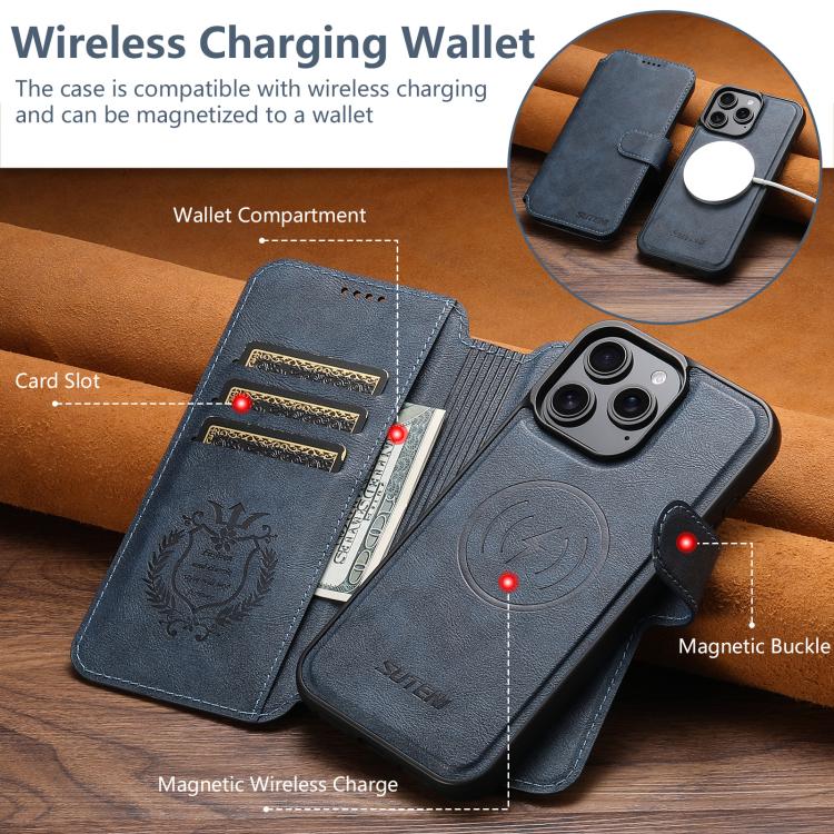 For iPhone 12 Pro Suteni Q05 2-in-1 Multi-function Detachable Wallet MagSafe Phone Case(Blue)