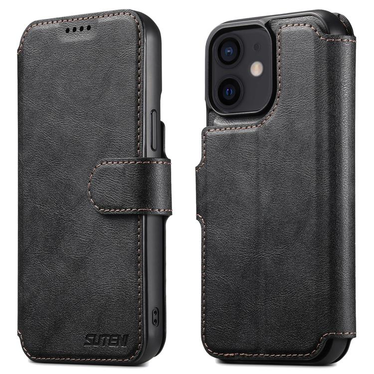 For iPhone 12 Suteni Q05 2-in-1 Multi-function Detachable Wallet MagSafe Phone Case(Black)