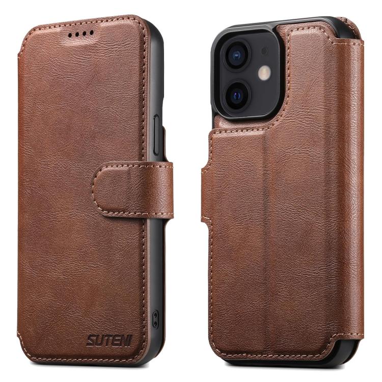 For iPhone 12 Suteni Q05 2-in-1 Multi-function Detachable Wallet MagSafe Phone Case(Brown)