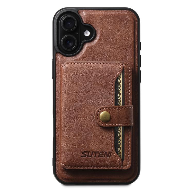 For iPhone 16 Plus Suteni M4 Magnetic Card Bag MagSafe Leather Phone Case(Brown)