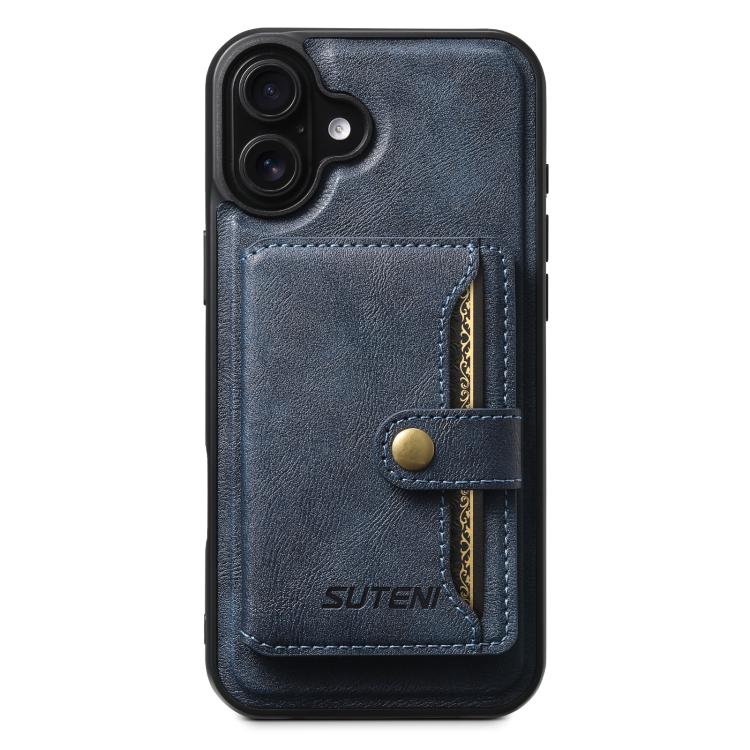 For iPhone 16 Suteni M4 Magnetic Card Bag MagSafe Leather Phone Case(Blue)