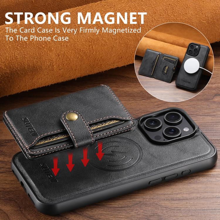 For iPhone 14 Plus Suteni M4 Magnetic Card Bag MagSafe Leather Phone Case(Black)
