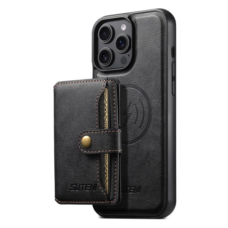 For iPhone 14 Pro Suteni M4 Magnetic Card Bag MagSafe Leather Phone Case(Black)