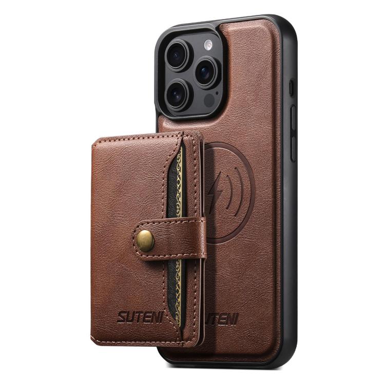 For iPhone 13 Pro Suteni M4 Magnetic Card Bag MagSafe Leather Phone Case(Brown)