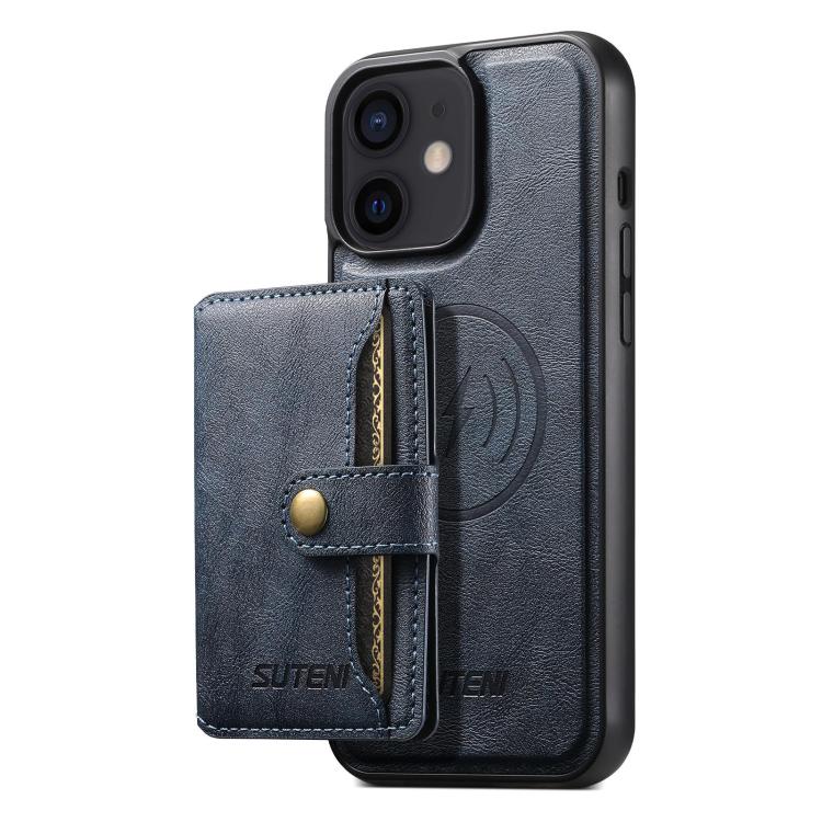 For iPhone 12 Suteni M4 Magnetic Card Bag MagSafe Leather Phone Case(Blue)