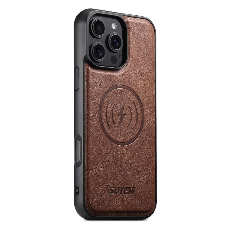 For iPhone 16 Pro Max Suteni G5 Cowhide Leather MagSafe Magnetic Phone Case(Brown)