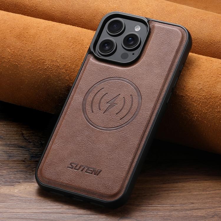 For iPhone 16 Plus Suteni G5 Cowhide Leather MagSafe Magnetic Phone Case(Brown)
