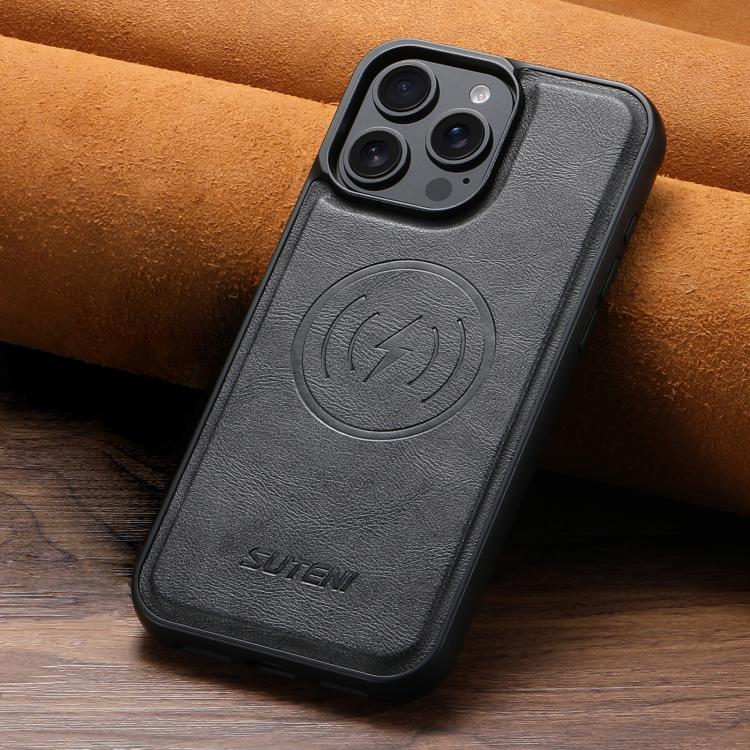 For iPhone 14 Plus Suteni G5 Cowhide Leather MagSafe Magnetic Phone Case(Blue)
