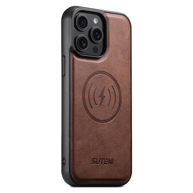 For iPhone 13 Pro Max Suteni G5 Cowhide Leather MagSafe Magnetic Phone Case(Brown)