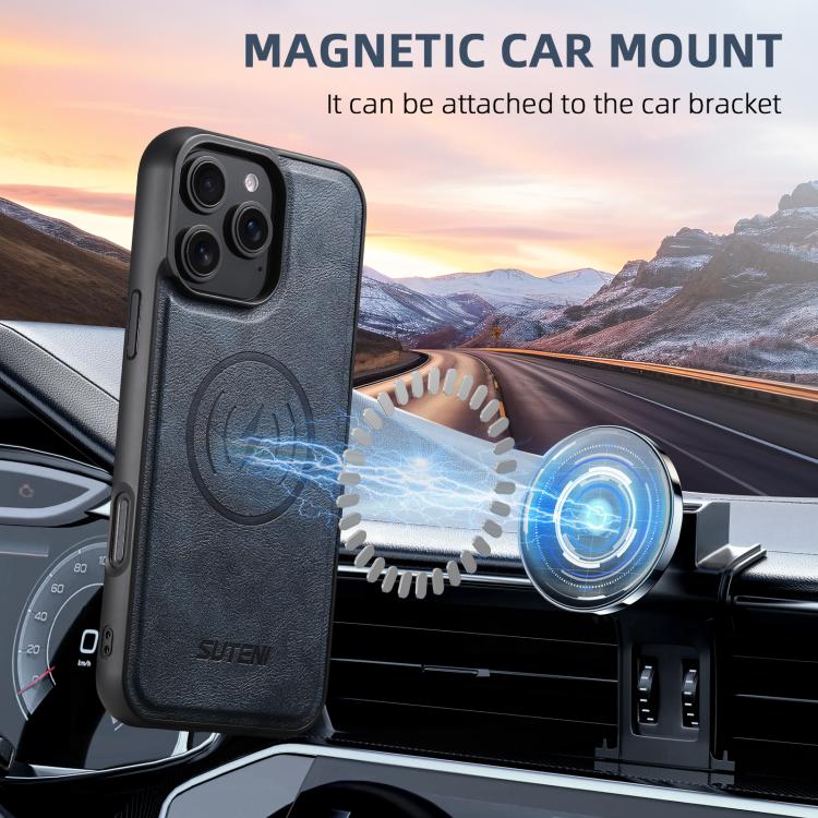 For iPhone 13 Pro Suteni G5 Cowhide Leather MagSafe Magnetic Phone Case(Blue)