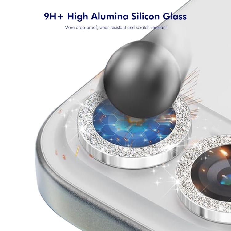 For iPhone 17e / 16e ENKAY Hat-Prince Glitter Rear Camera Lens Aluminium Alloy Ring Tempered Glass Film(Sierra Blue)
