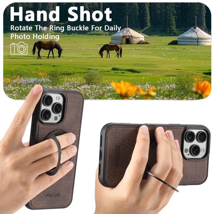 For iPhone 13 Pro Suteni G3 360 Rotation Holder MagSafe Denim Leather Back Phone Case(Brown)