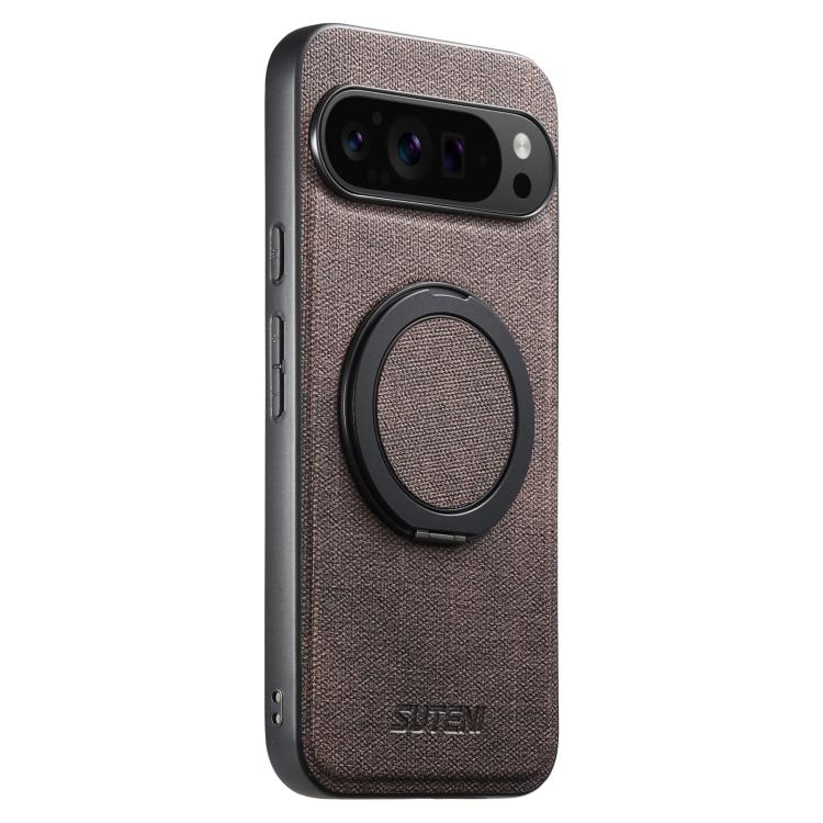 For Google Pixel 10 Pro Suteni G3 360 Rotation Holder MagSafe Denim Leather Back Phone Case(Brown)