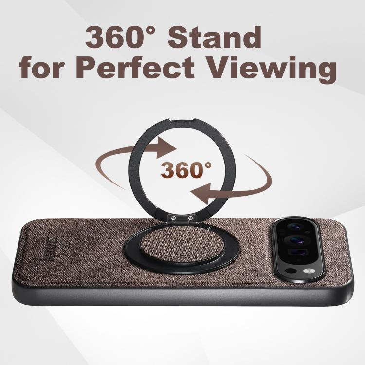 For Google Pixel 10 Pro Suteni G3 360 Rotation Holder MagSafe Denim Leather Back Phone Case(Brown)