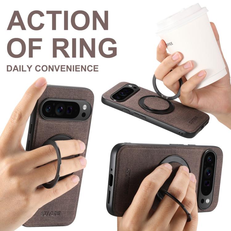 For Google Pixel 10 Pro Suteni G3 360 Rotation Holder MagSafe Denim Leather Back Phone Case(Brown)
