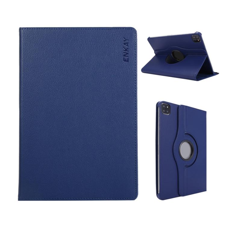 For iPad Air 11 2026 / 2025 / 2024 ENKAY 360 Degree Rotation Litchi Leather Smart Tablet Case(Dark Blue)