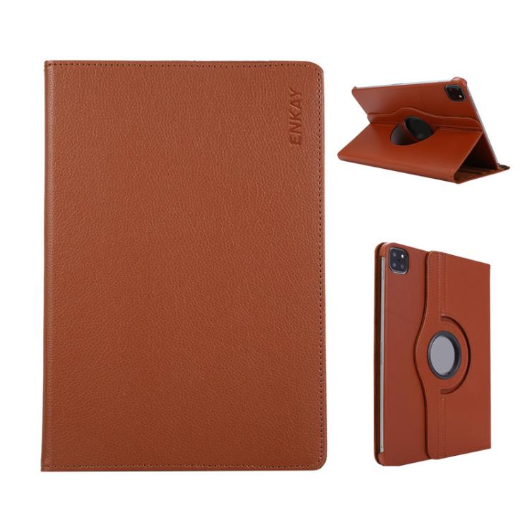 For iPad Air 11 2026 / 2025 / 2024 ENKAY 360 Degree Rotation Litchi Leather Smart Tablet Case(Brown)
