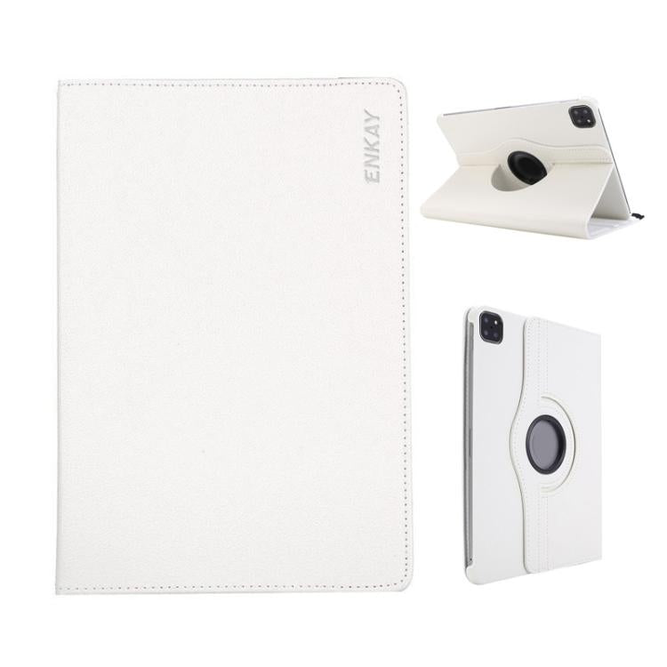 For iPad Pro 13 2025 / 2024 ENKAY 360 Degree Rotation Litchi Leather Smart Tablet Case(White)