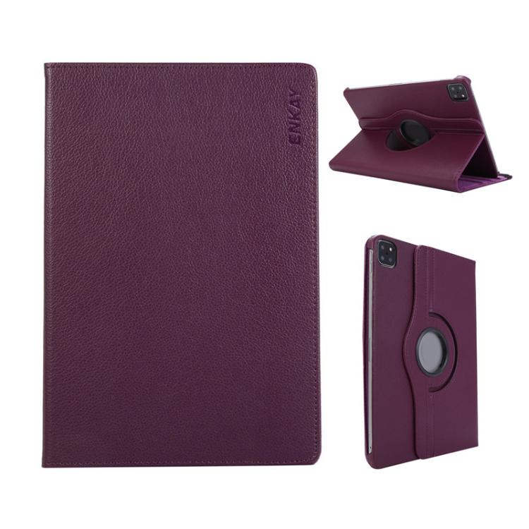For iPad Pro 13 2025 / 2024 ENKAY 360 Degree Rotation Litchi Leather Smart Tablet Case(Dark Purple)