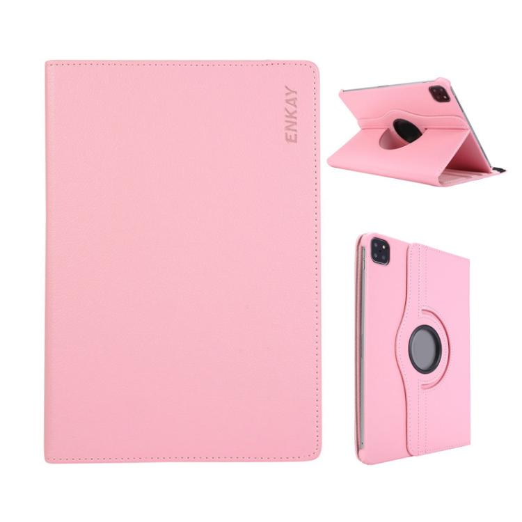 For iPad Pro 11 2025 / 2024 ENKAY 360 Degree Rotation Litchi Leather Smart Tablet Case(Pink)