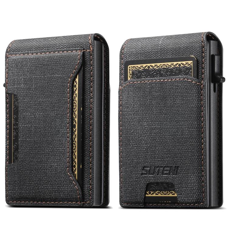 Suteni Denim Pattern Button Automatically Pops Out the Card Box(Black)
