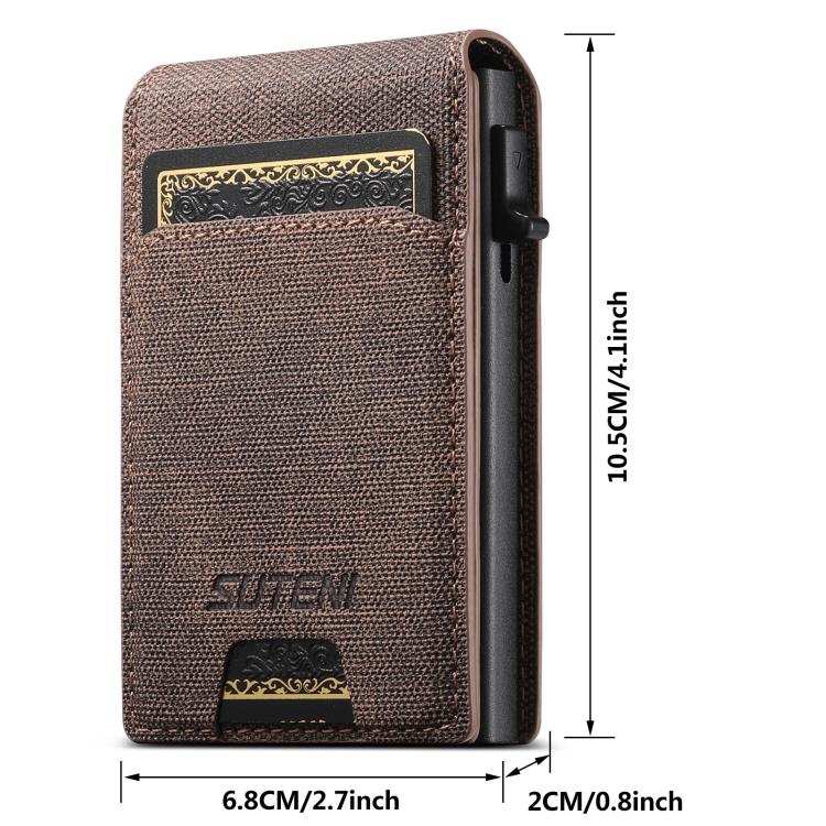 Suteni Denim Pattern Button Automatically Pops Out the Card Box(Brown)