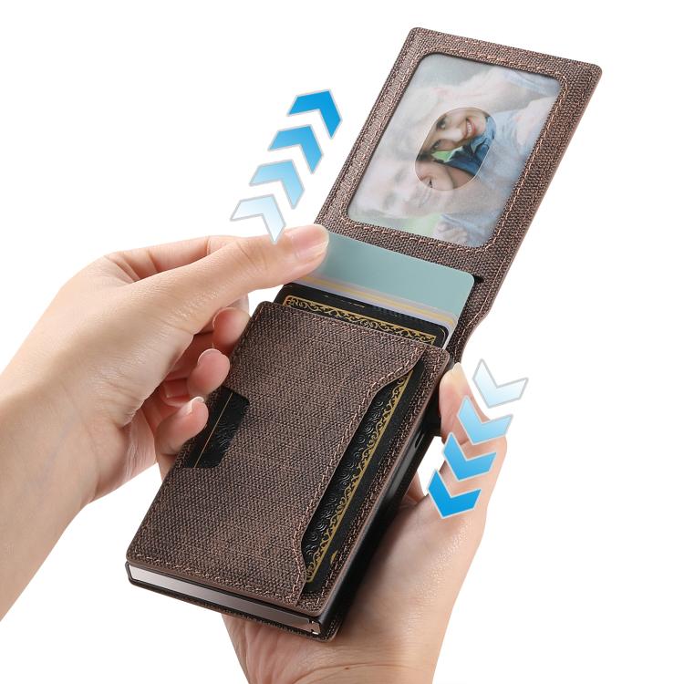 Suteni Denim Pattern Button Automatically Pops Out the Card Box(Brown)