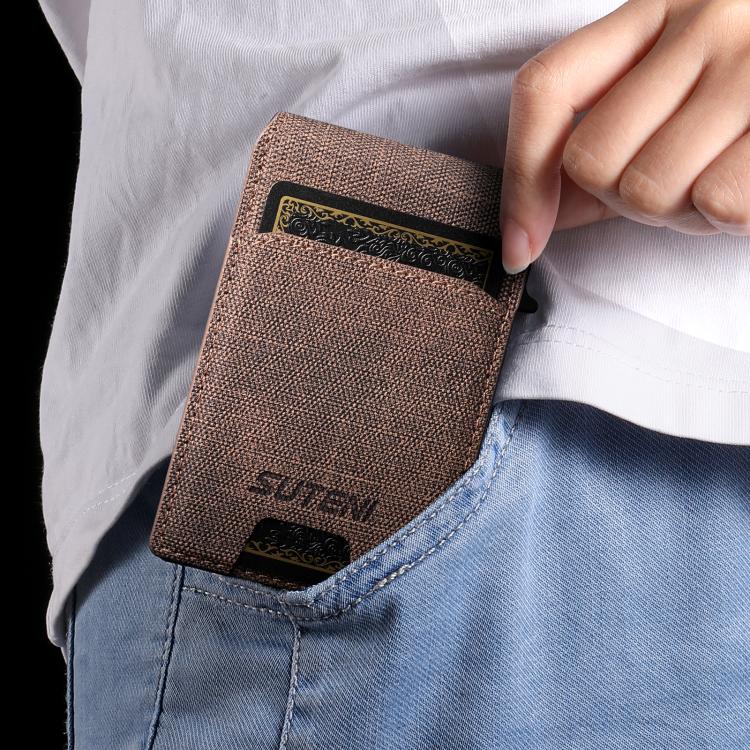 Suteni Denim Pattern Button Automatically Pops Out the Card Box(Brown)