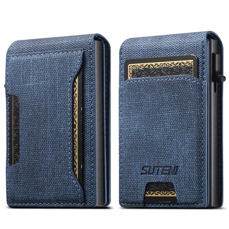 Suteni Denim Pattern Button Automatically Pops Out the Card Box(Blue)