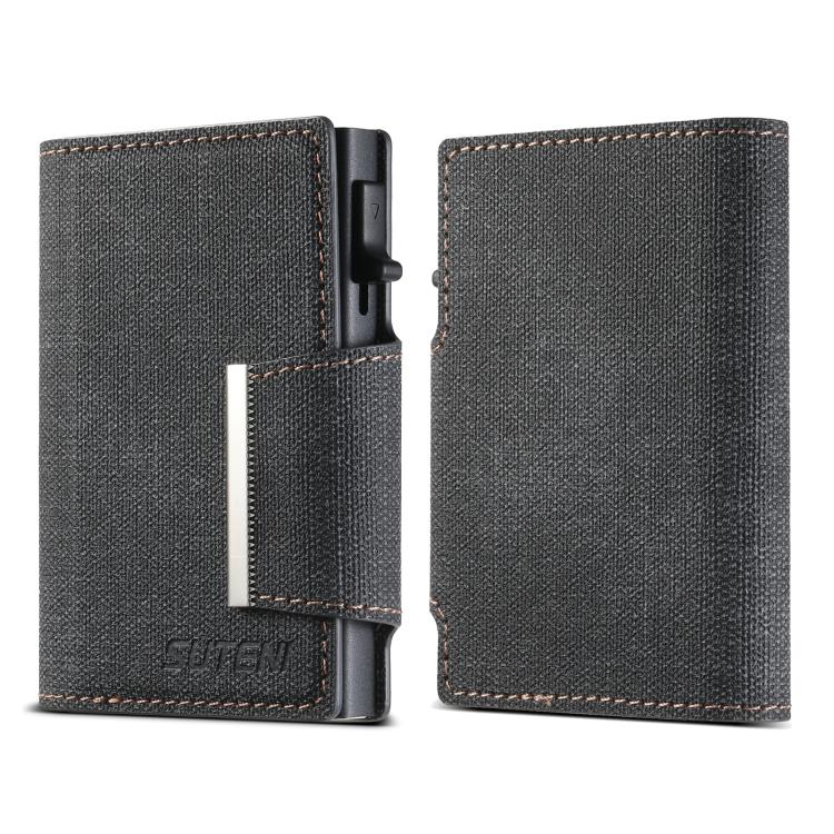 Suteni Denim Buckle Button Automatically Pops Out the Card Box(Black)