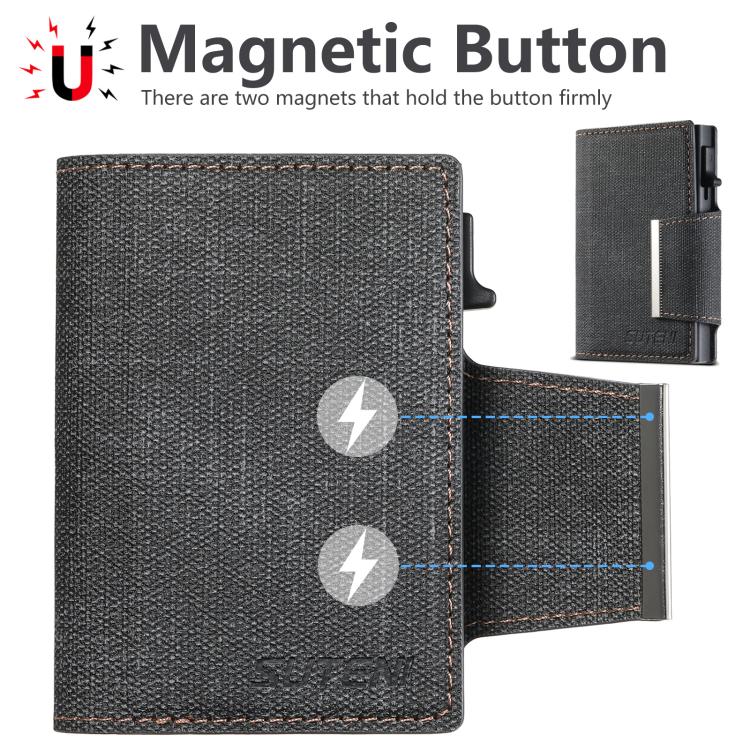 Suteni Denim Buckle Button Automatically Pops Out the Card Box(Black)