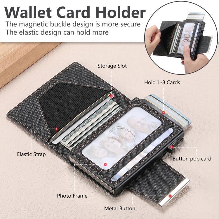 Suteni Denim Buckle Button Automatically Pops Out the Card Box(Black)