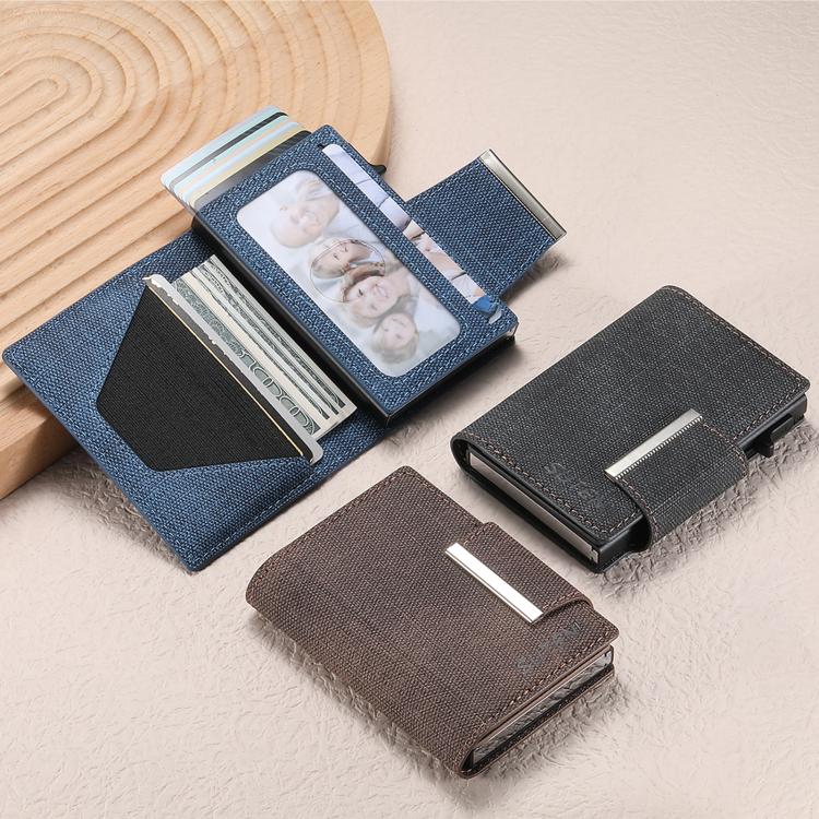 Suteni Denim Buckle Button Automatically Pops Out the Card Box(Blue)