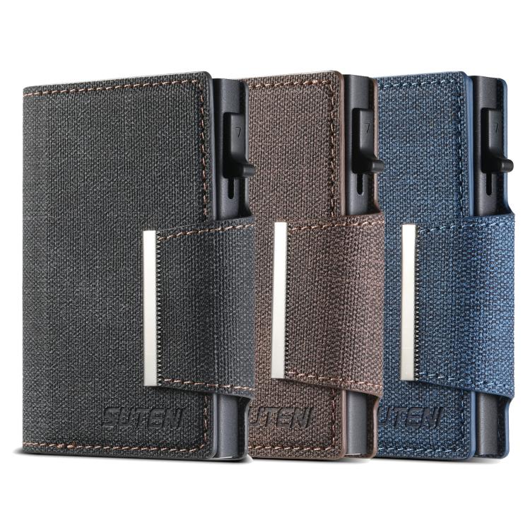 Suteni Denim Buckle Button Automatically Pops Out the Card Box(Brown)