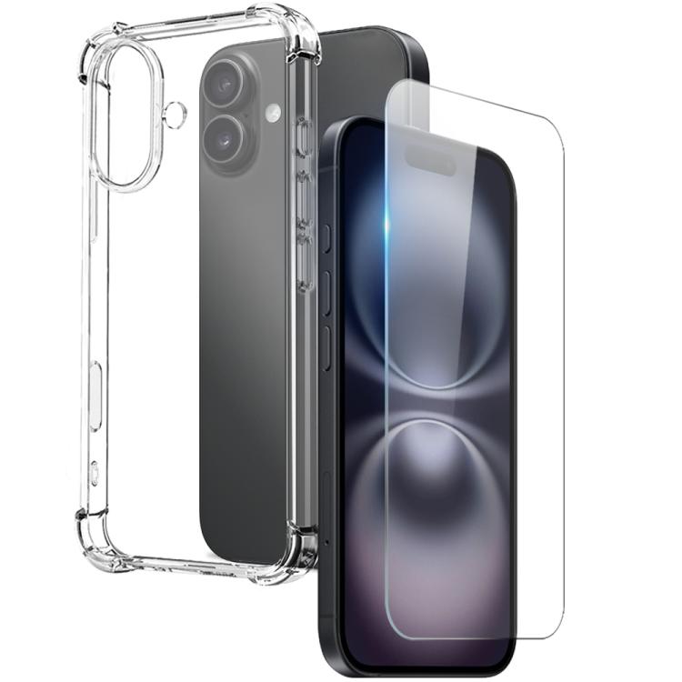 For iPhone 16 Plus NORTHJO 2 in 1 TPU Airbag Shockproof Phone Case with Screen Film(Clear)